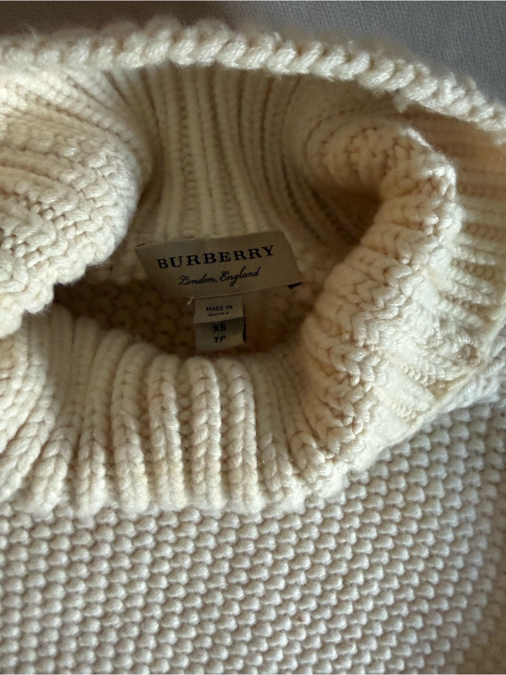 Burberry Ivory Cable & Seed Stitch Turtleneck Sweater